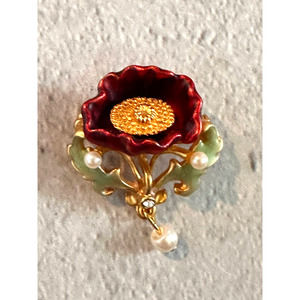 Vintage Brooch | Joan Rivers Flower with pearl dangle
